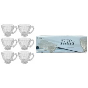 Jogo de Xícaras Itália 6 Peças 200ml Vidro Alça Mesa Posta Café da Manhã Chá Elegante Presente Luxo Cozinha