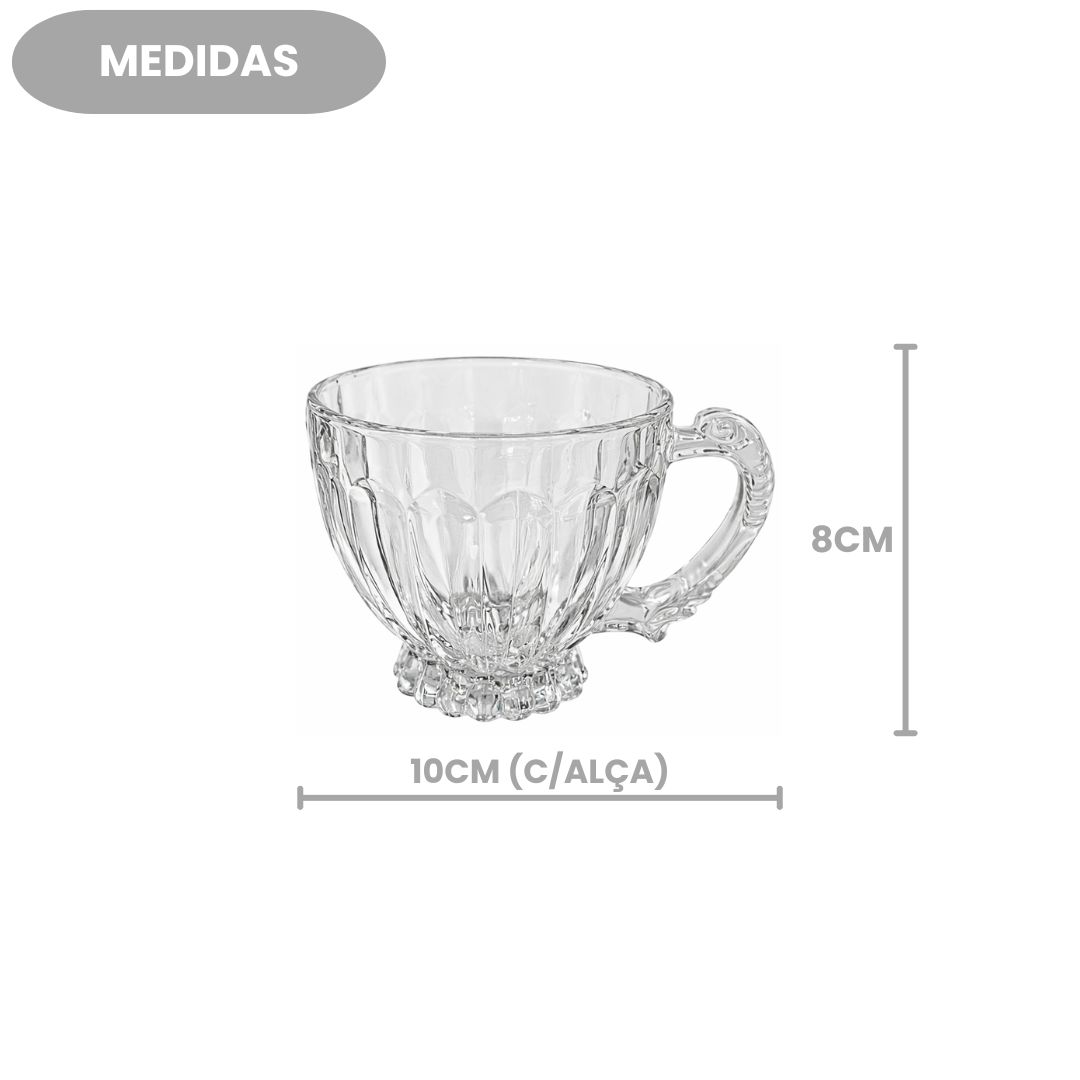 Jogo de Xícaras Itália 6 Peças 200ml Vidro Alça Mesa Posta Café da Manhã Chá Elegante Presente Luxo Cozinha - Imagem 4