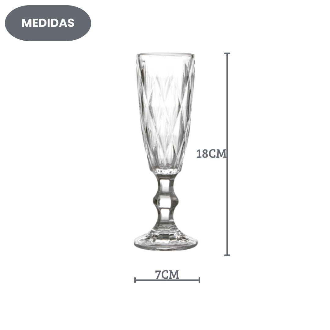 Jogo de Taças Champagne Diamond Clear 6 Peças 170ml Haste Mesa Posta Vidro Elegante Jantar Bebidas Resistente Presente L - Imagem 4