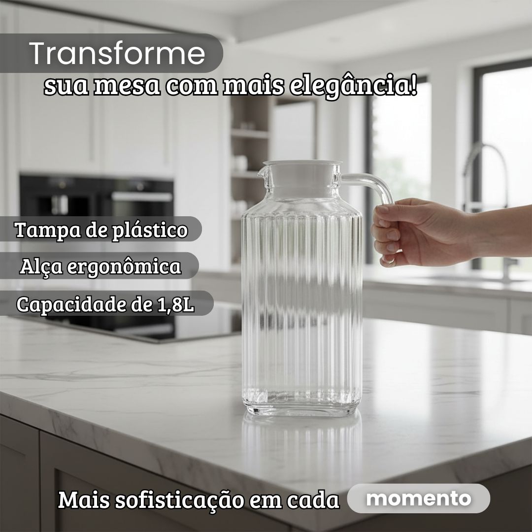 Jarra de Vidro com Tampa 1,8L Bebidas Água Suco Cozinha Mesa Posta Elegante Resistente Alça - Imagem 2