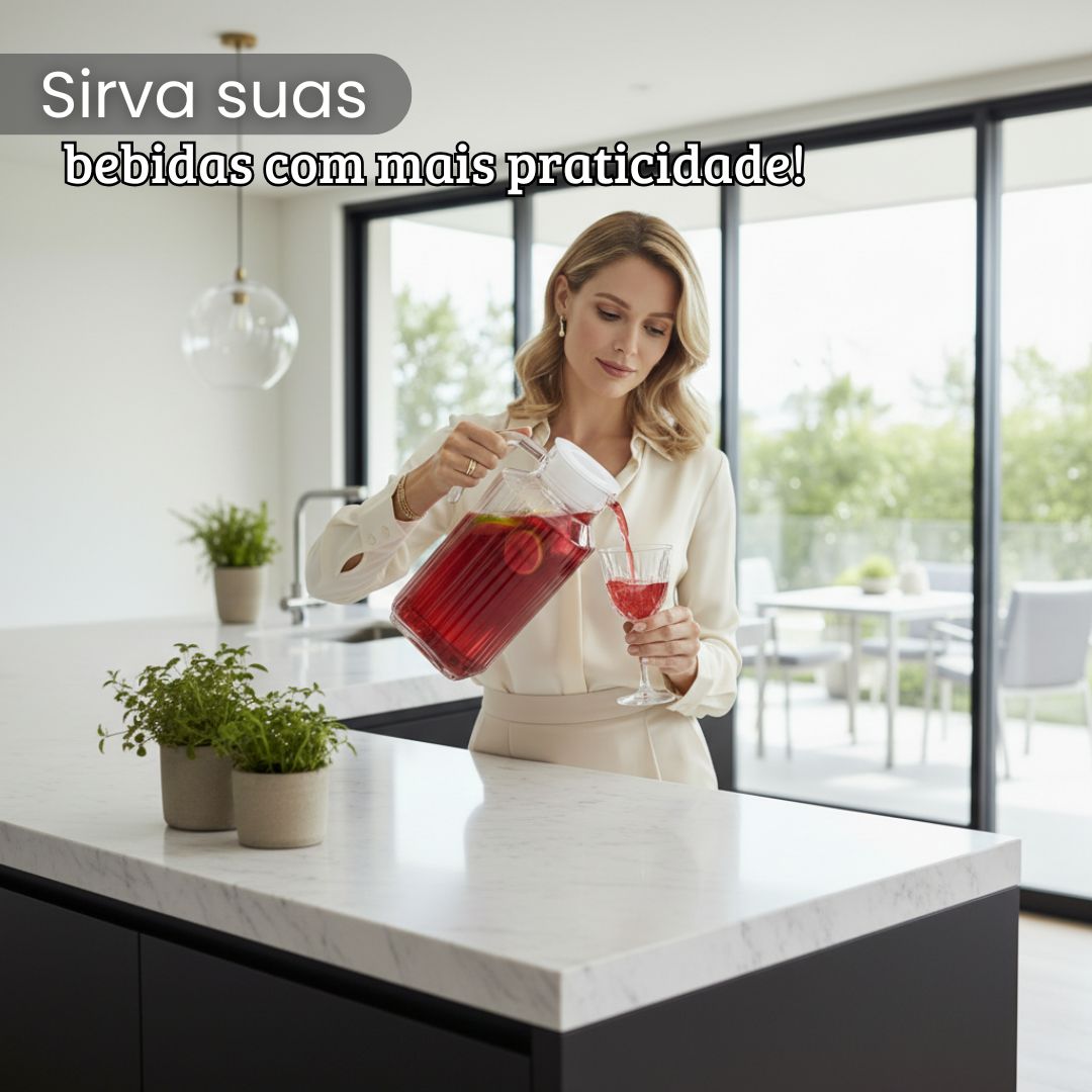 Jarra de Vidro com Tampa 1,8L Bebidas Água Suco Cozinha Mesa Posta Elegante Resistente Alça - Imagem 3