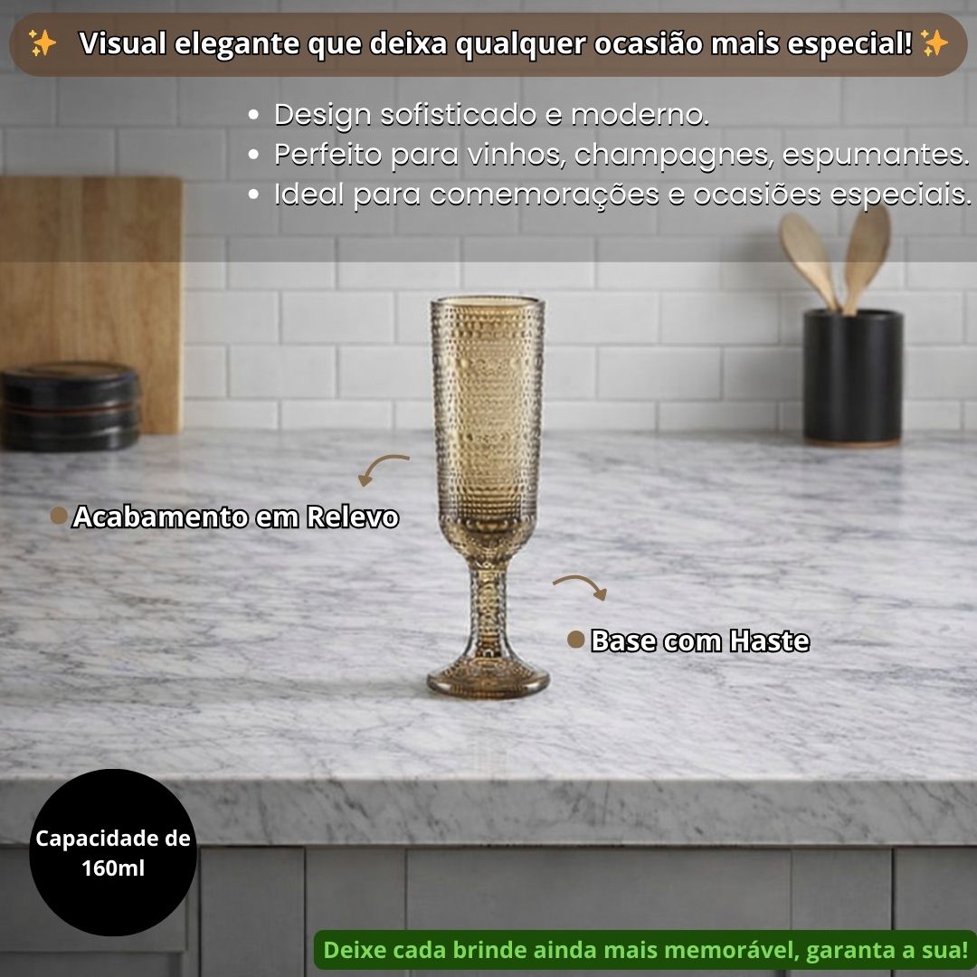 Jogo de Taças Champanhe Pérola Âmbar 6 Peças 160ml Vidro Haste Mesa Posta Elegante Jantar Bebidas Presente Luxo Cozinha - Imagem 2