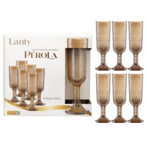 Jogo de Taças Champanhe Pérola Âmbar 6 Peças 160ml Vidro Haste Mesa Posta Elegante Jantar Bebidas Presente Luxo Cozinha