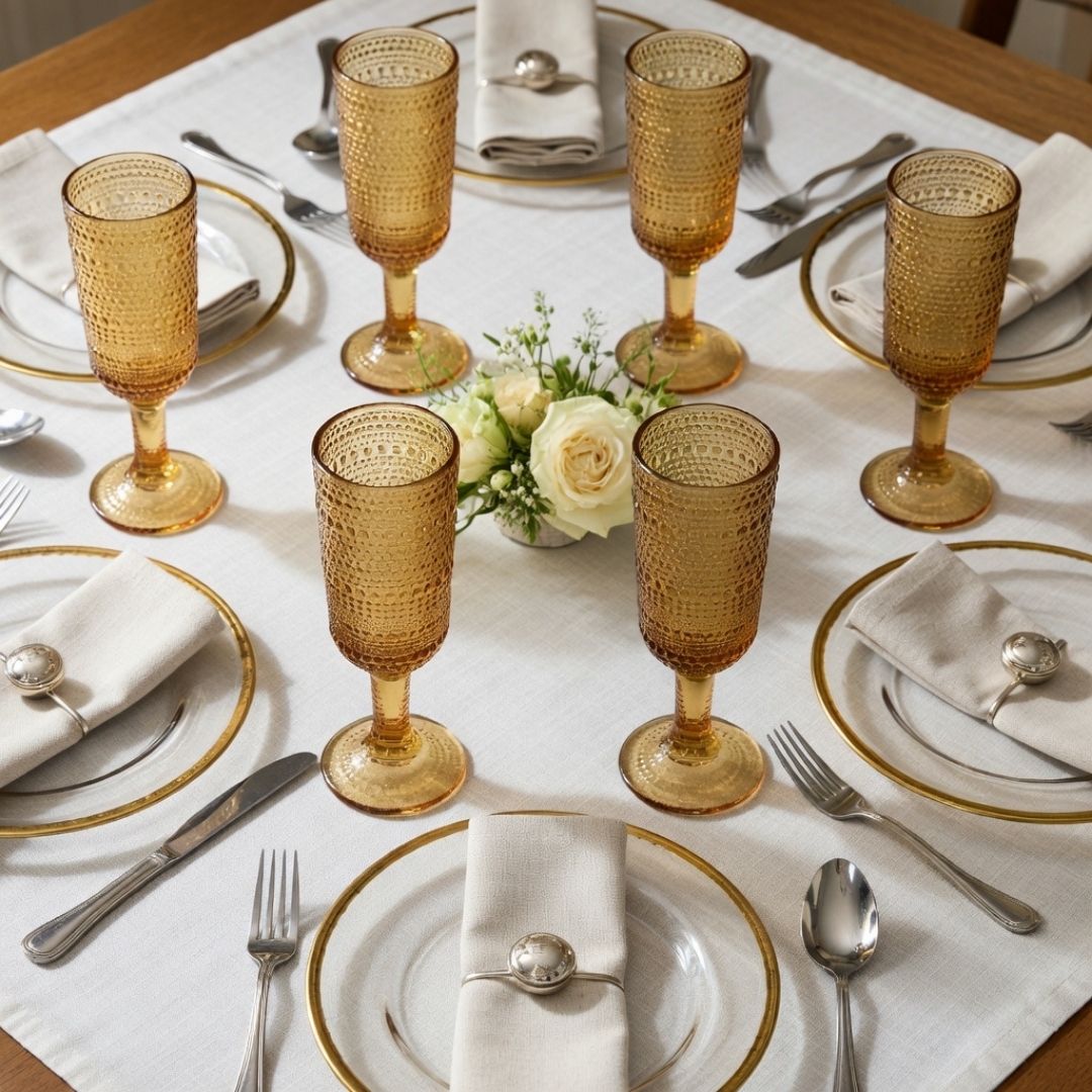 Jogo de Taças Champanhe Pérola Âmbar 6 Peças 160ml Vidro Haste Mesa Posta Elegante Jantar Bebidas Presente Luxo Cozinha - Imagem 3