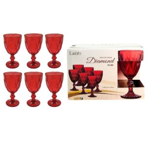 Jogo de Taças Diamond Rubi 6 Peças 340ml Haste Mesa Posta Vidro Elegante Vinho Água Suco Bebidas Resistentes Drinks Luxo