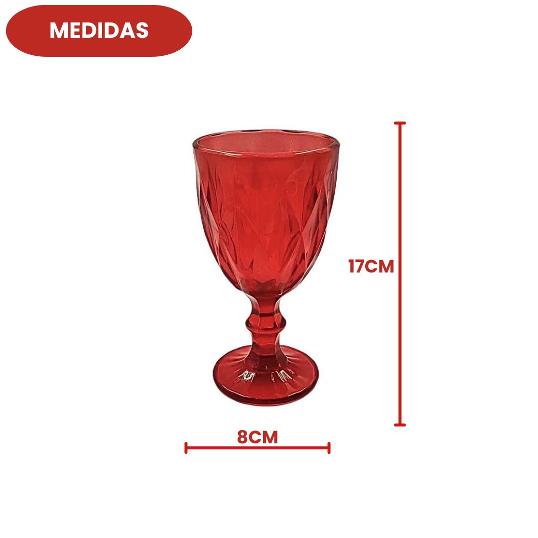 Jogo de Taças Diamond Rubi 6 Peças 340ml Haste Mesa Posta Vidro Elegante Vinho Água Suco Bebidas Resistentes Drinks Luxo - Imagem 4