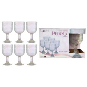 Jogo de Taças Pérola Rainbow 6 Peças 390ml Furta-Cor Haste Mesa Posta Vidro Elegante Vinho Água Suco Bebidas Resistentes