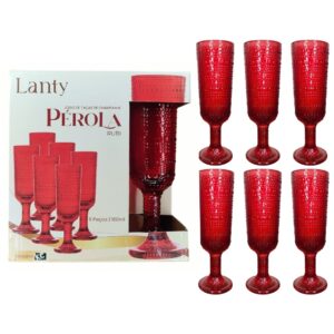 Jogo de Taças Champanhe Pérola Rubi 6 Peças 160ml Haste Mesa Posta Vidro Elegante Jantar Bebidas Resistentes Drinks Luxo