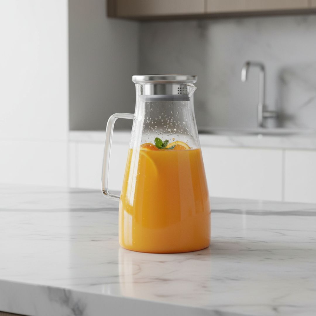 Jarra de Vidro Borossilicato com Tampa Inox 1,7L Mesa Posta Bebidas Água Suco Elegante Luxo Servir Alça Transparente Coz - Imagem 3