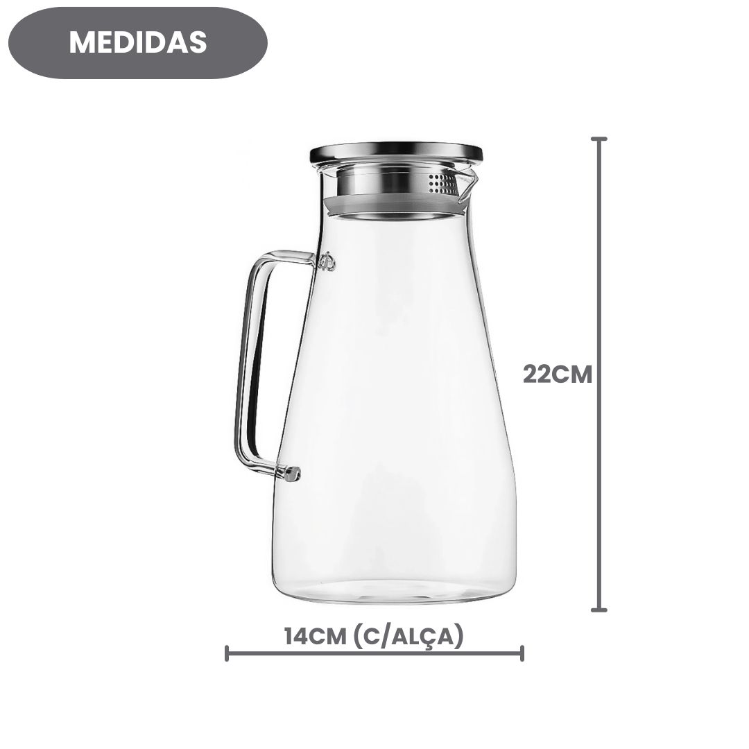Jarra de Vidro Borossilicato com Tampa Inox 1,7L Mesa Posta Bebidas Água Suco Elegante Luxo Servir Alça Transparente Coz - Imagem 5
