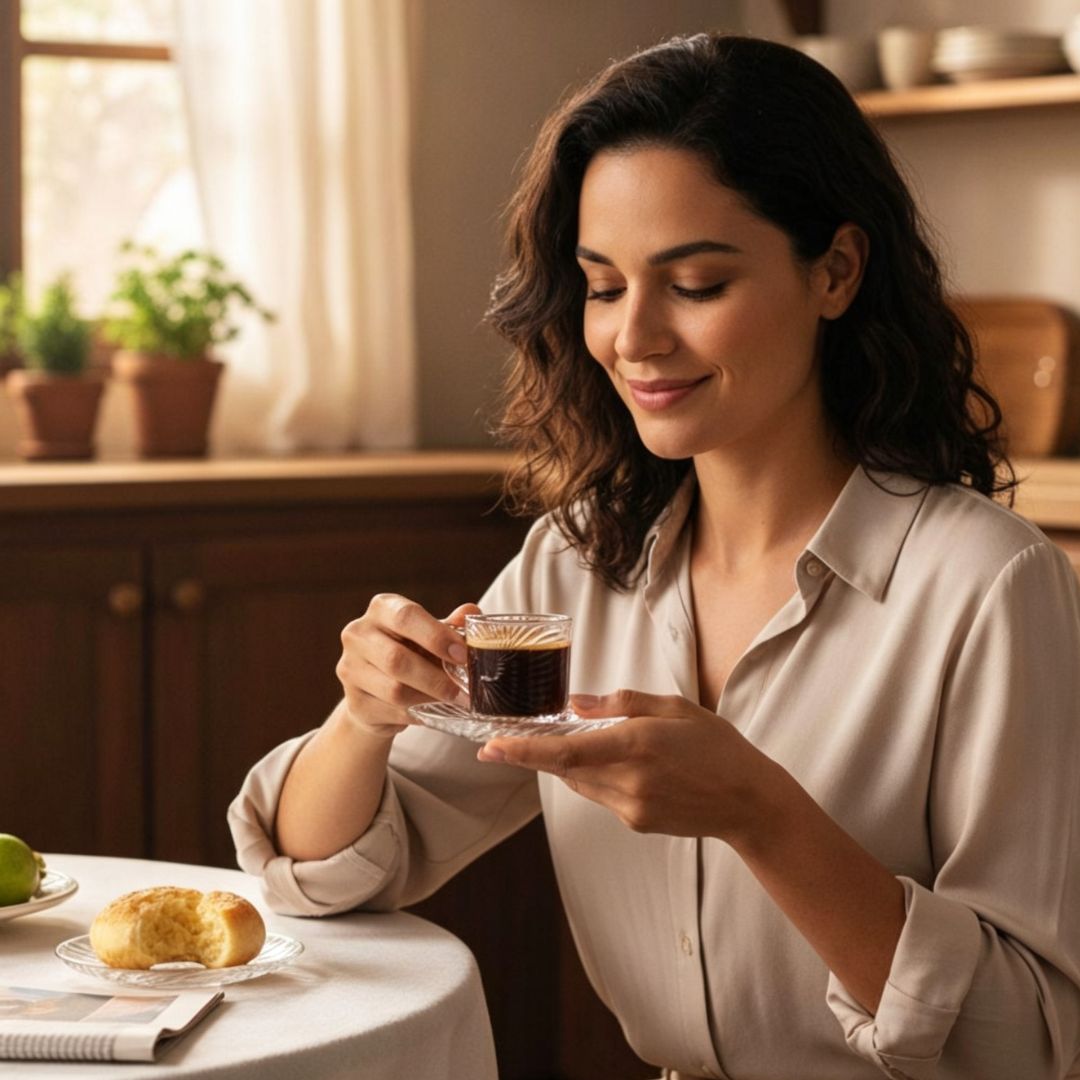 Jogo com 6 Xícaras e 6 Pires Ástra 85ml Café Vidro Alça Mesa Posta Café da Manhã Elegante Presente Luxo Cozinha - Imagem 4