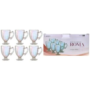 Jogo de Canecas Roma Rainbow 6 Peças 190ml Furta-cor Vidro Café Chá Cappuccino Bebidas Mesa Posta Luxo Elegante Presente