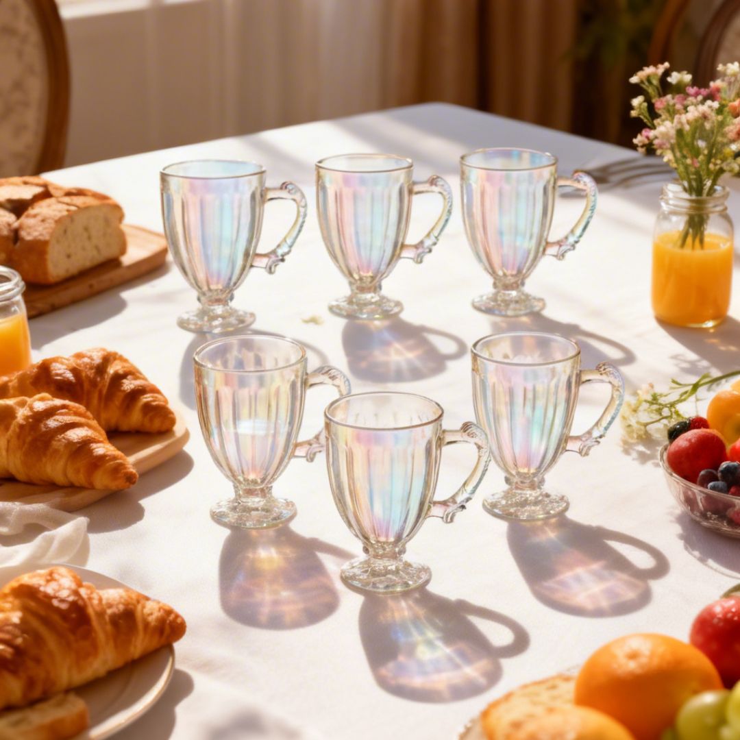 Jogo de Canecas Roma Rainbow 6 Peças 190ml Furta-cor Vidro Café Chá Cappuccino Bebidas Mesa Posta Luxo Elegante Presente - Imagem 3
