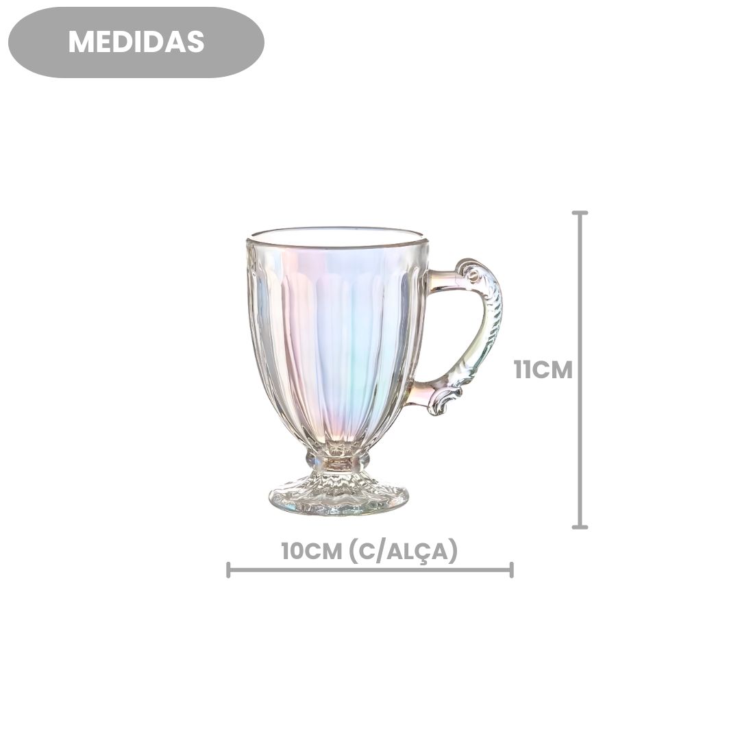 Jogo de Canecas Roma Rainbow 6 Peças 190ml Furta-cor Vidro Café Chá Cappuccino Bebidas Mesa Posta Luxo Elegante Presente - Imagem 5