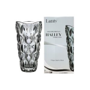 Vaso Decorativo Halley Cinza Vidro Sala Mesa Decoração Cozinha Flores Elegante Luxo Moderno Enfeite