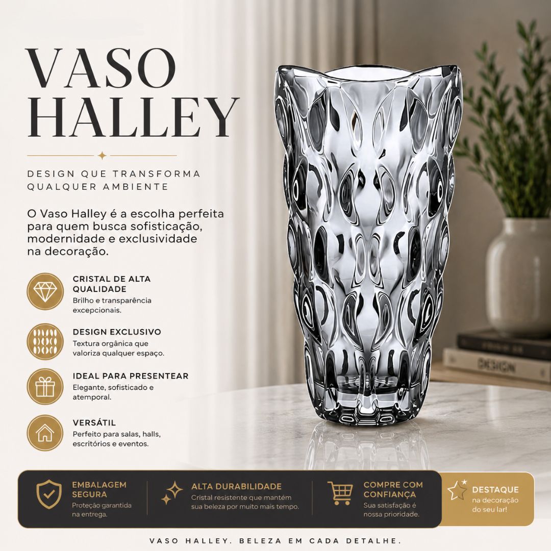 Vaso Decorativo Halley Cinza Vidro Sala Mesa Decoração Cozinha Flores Elegante Luxo Moderno Enfeite - Imagem 2