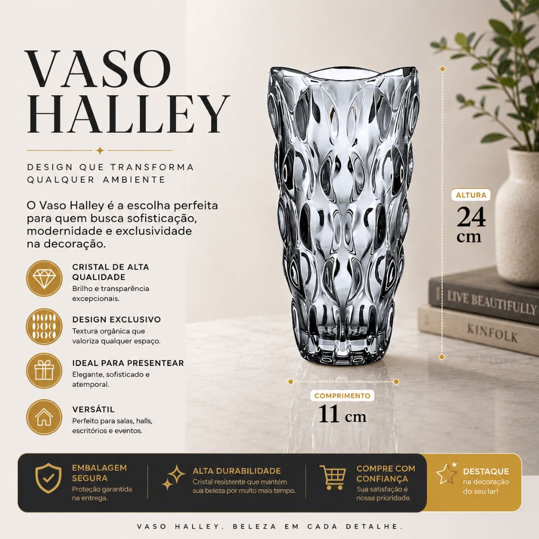 Vaso Decorativo Halley Cinza Vidro Sala Mesa Decoração Cozinha Flores Elegante Luxo Moderno Enfeite - Imagem 5