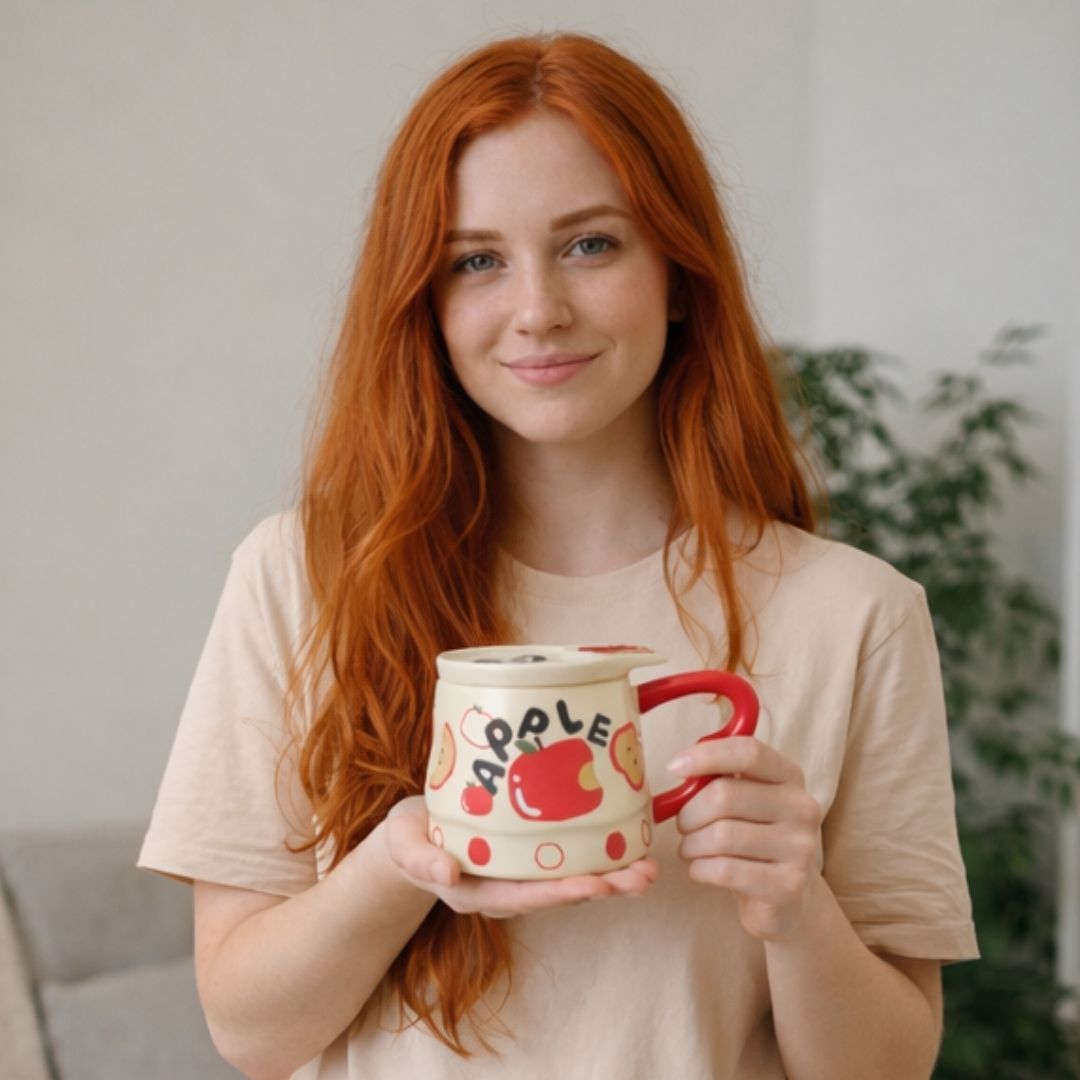 Caneca de Cerâmica Frutas Com Tampa 350ml Café Chá Leite Criativa Bonita Moderna Presente Amigos Família - Imagem 9