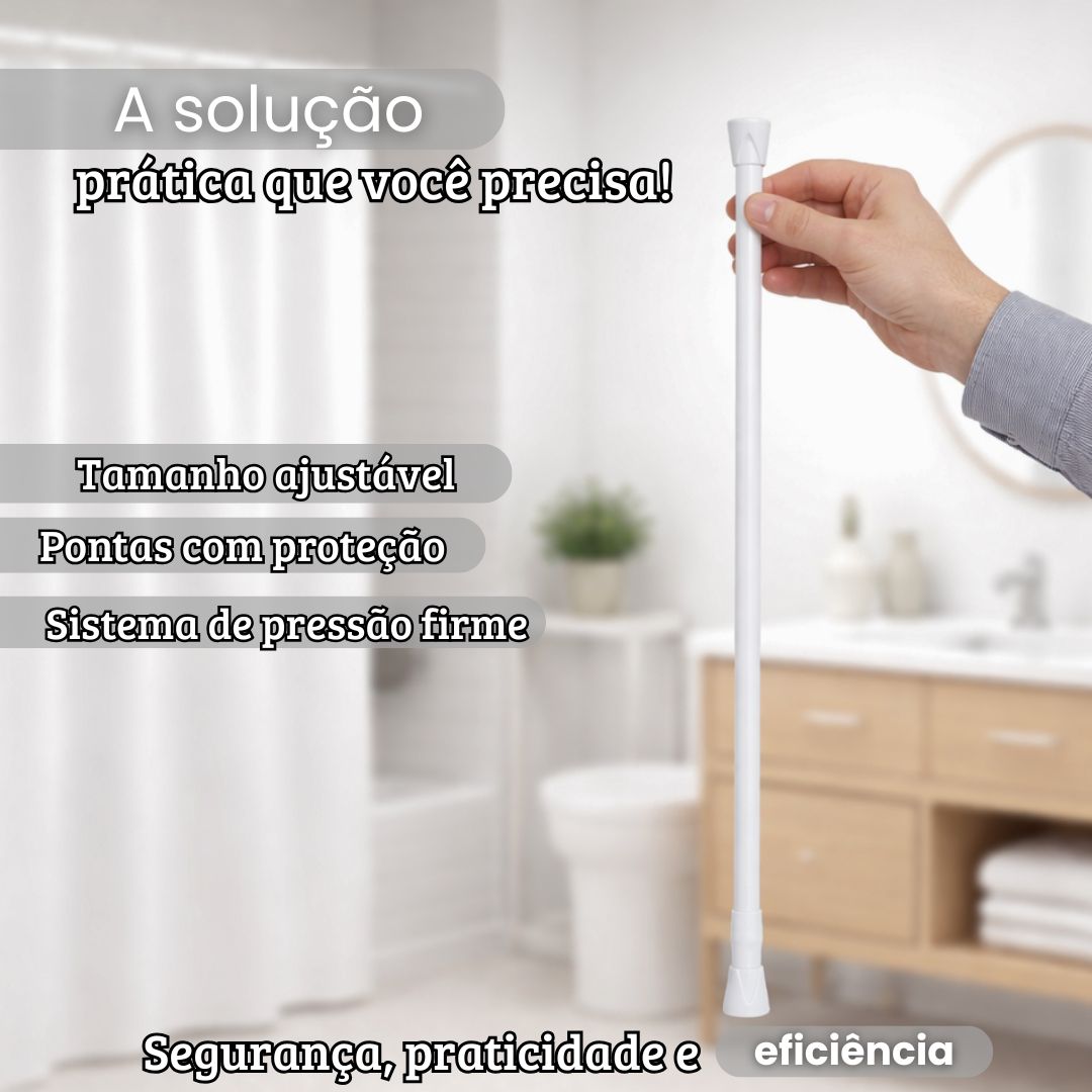 Varão Extensível Box 30X50cm Branco Ajustável Resistente Pressão Multiuso Banheiro Compacto Prático Proteção Antiderrapa - Imagem 2