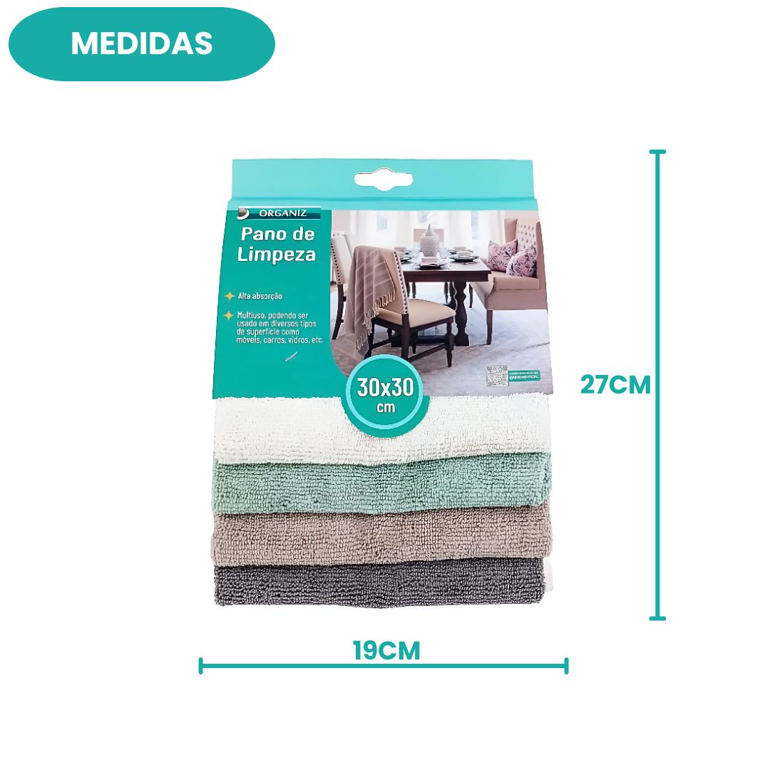 Kit Pano de Limpeza 4 Peças Cinza Marrom Verde Off-White Microfibra Alta Absorção Multiuso Reutilizável Macio Casa Vidro - Imagem 5