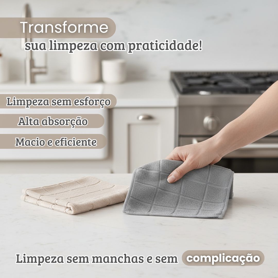 Kit Pano de Limpeza Quadriculado 2 Peças Branco e Verde Bege e Cinza Microfibra Alta Absorção Multiuso Reutilizável Maci - Imagem 7
