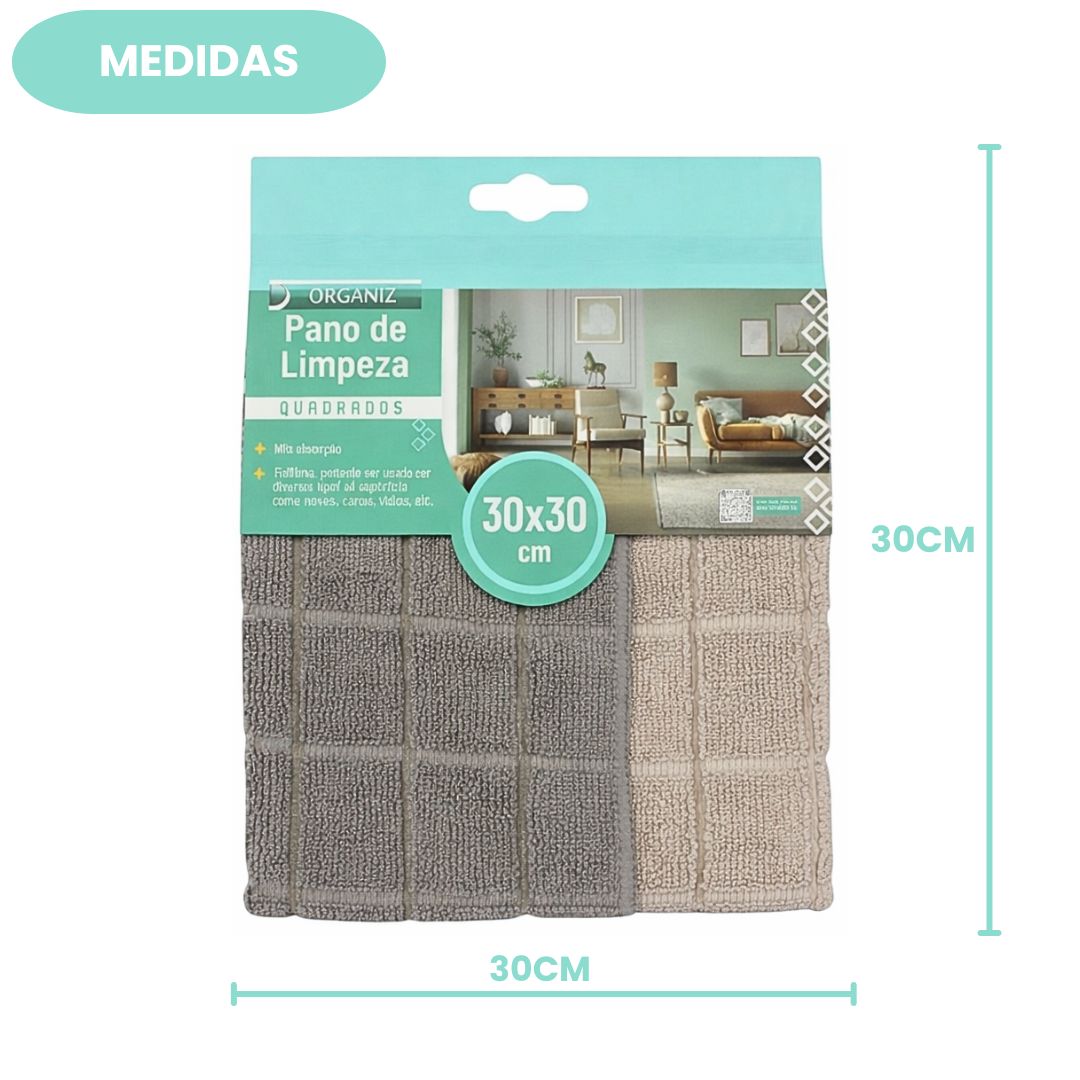 Kit Pano de Limpeza Quadriculado 2 Peças Branco e Verde Bege e Cinza Microfibra Alta Absorção Multiuso Reutilizável Maci - Imagem 9