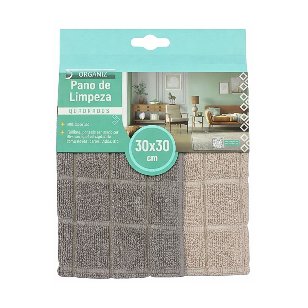Kit Pano de Limpeza Quadriculado 2 Peças Branco e Verde Bege e Cinza Microfibra Alta Absorção Multiuso Reutilizável Maci - Imagem 6