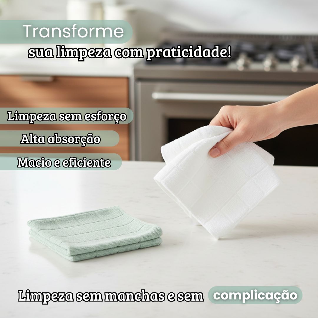 Kit Pano de Limpeza Quadriculado 2 Peças Branco e Verde Bege e Cinza Microfibra Alta Absorção Multiuso Reutilizável Maci - Imagem 3