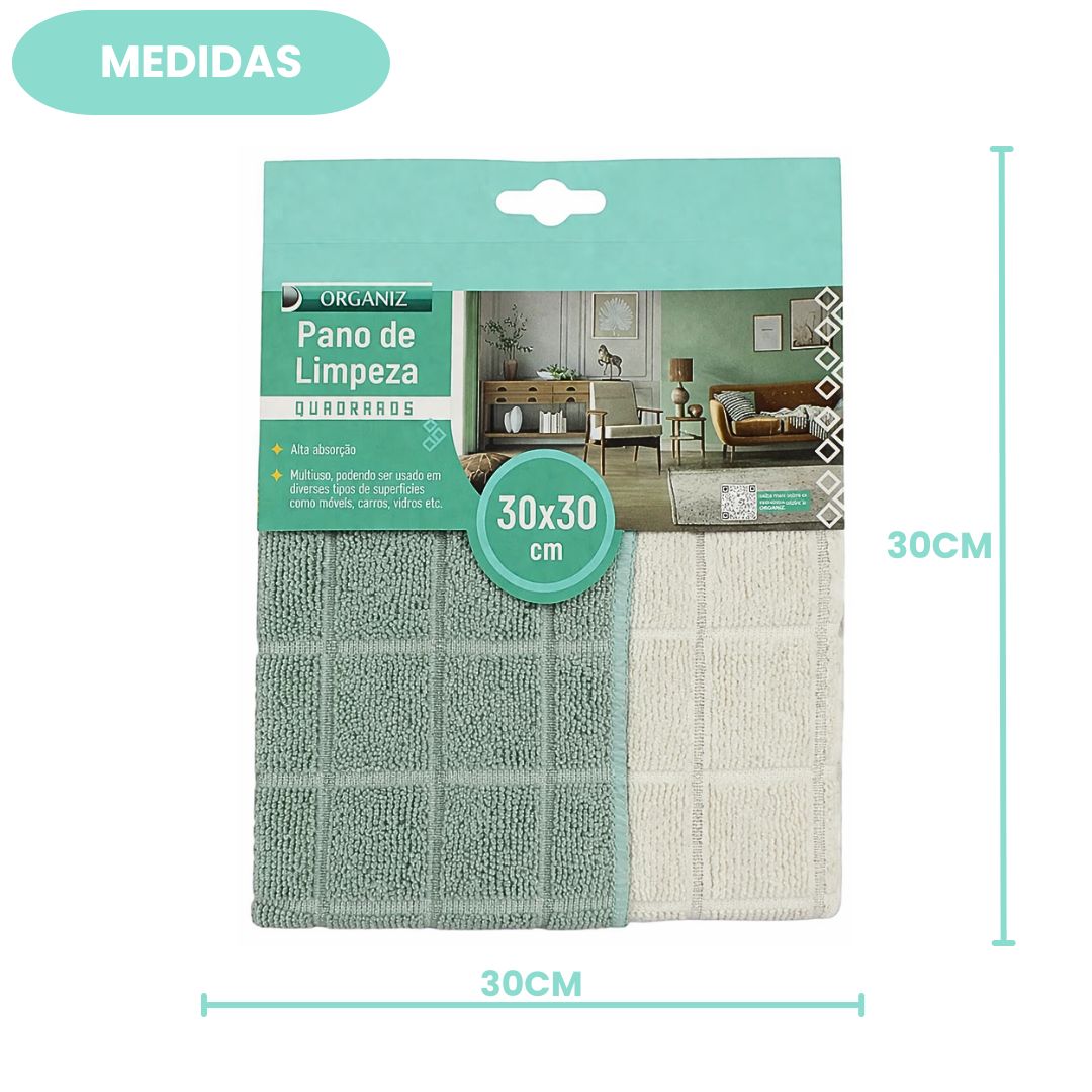 Kit Pano de Limpeza Quadriculado 2 Peças Branco e Verde Bege e Cinza Microfibra Alta Absorção Multiuso Reutilizável Maci - Imagem 5