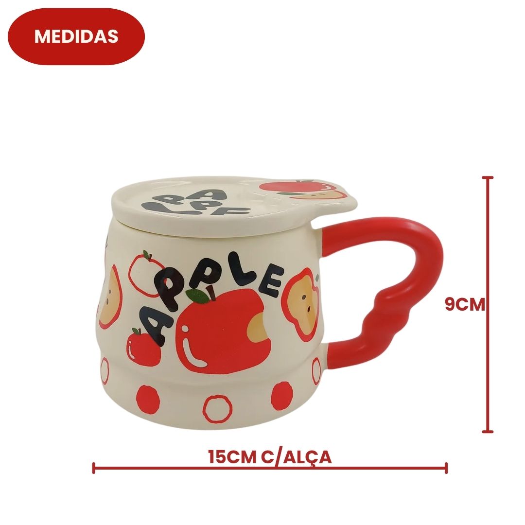 Caneca de Cerâmica Frutas Com Tampa 350ml Café Chá Leite Criativa Bonita Moderna Presente Amigos Família - Imagem 10