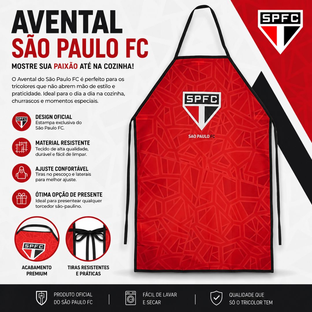 Avental De Cozinha Masculino São Paulo Tricolor Churrasco Cozinhar Jantar Torcedor Futebol Pai Amigo Presente - Imagem 2