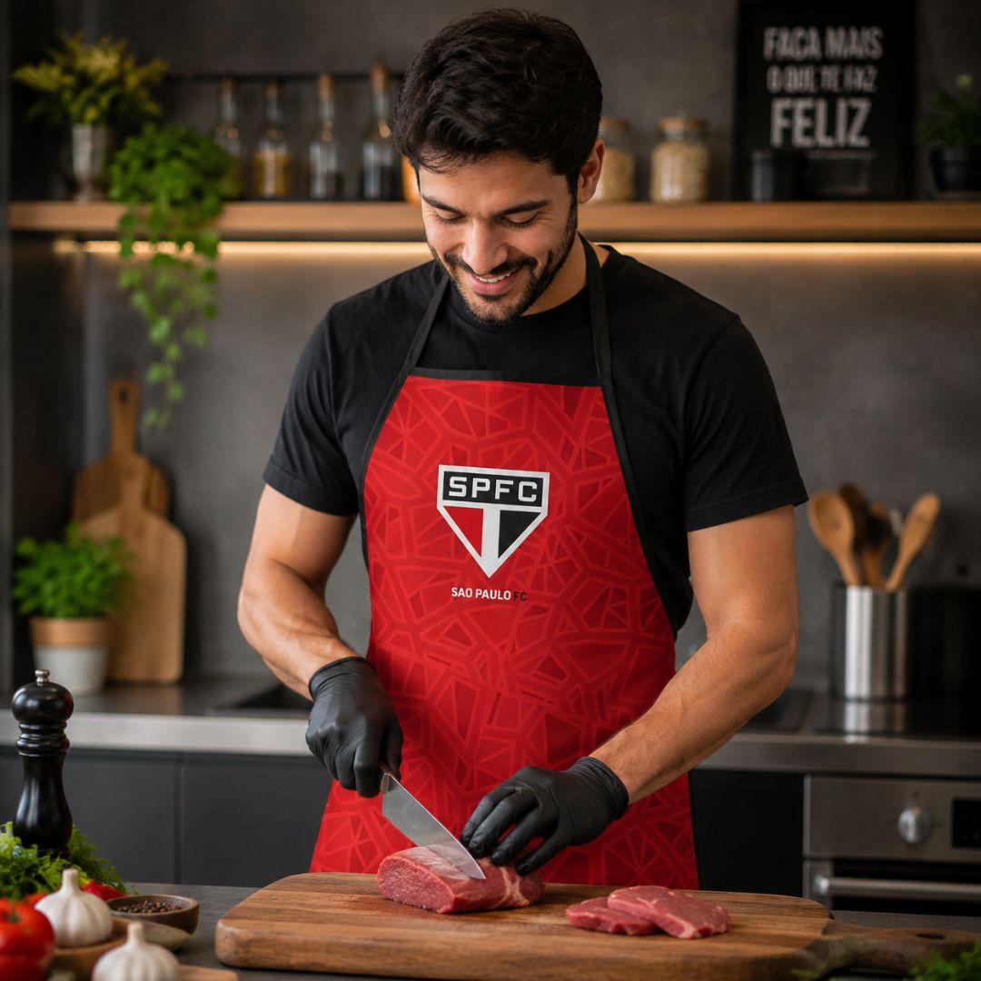 Avental De Cozinha Masculino São Paulo Tricolor Churrasco Cozinhar Jantar Torcedor Futebol Pai Amigo Presente - Imagem 3