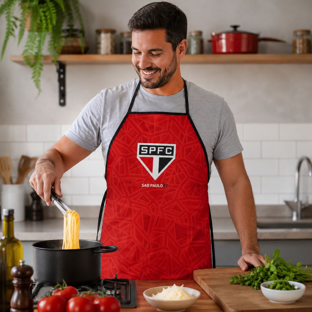 Avental De Cozinha Masculino São Paulo Tricolor Churrasco Cozinhar Jantar Torcedor Futebol Pai Amigo Presente - Imagem 4