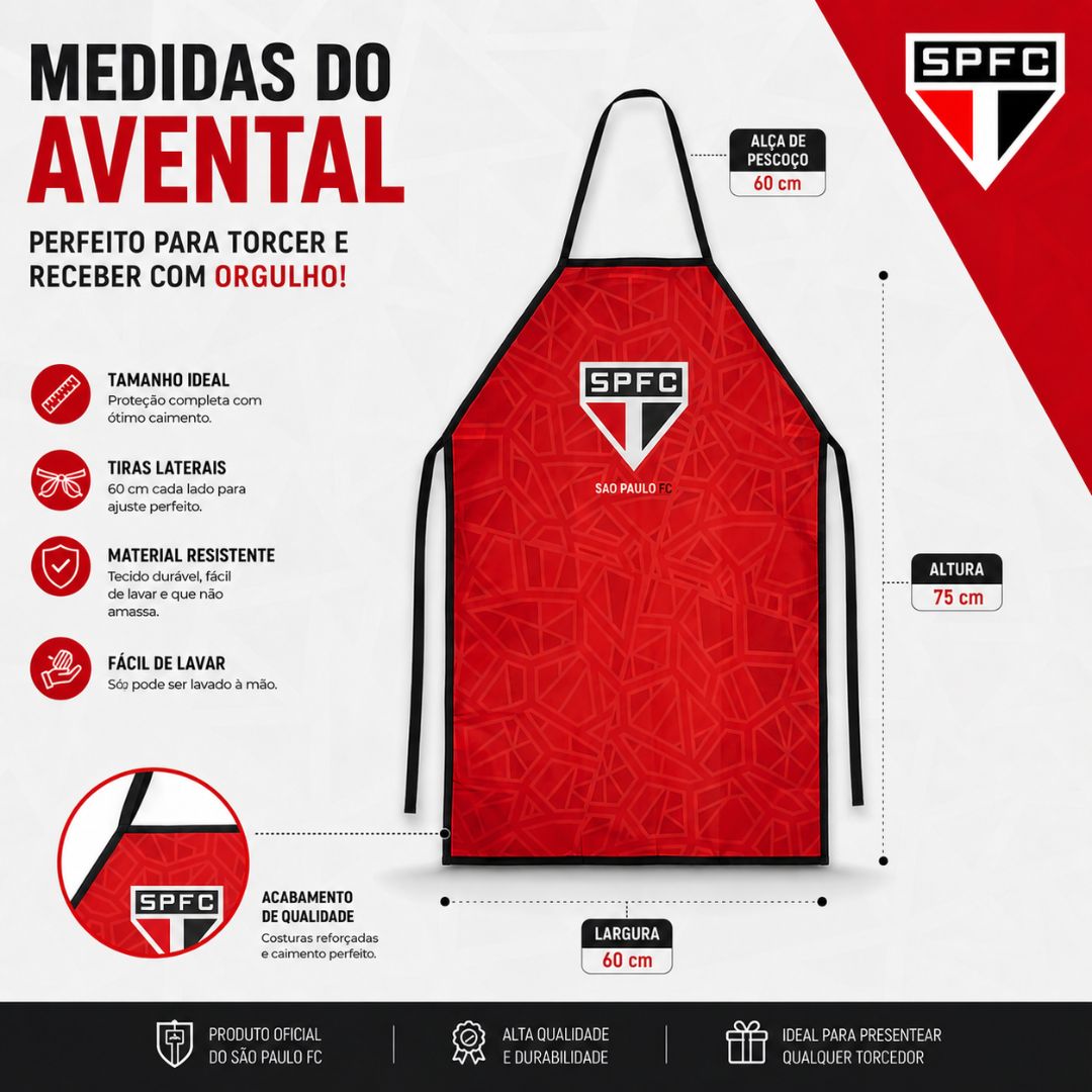 Avental De Cozinha Masculino São Paulo Tricolor Churrasco Cozinhar Jantar Torcedor Futebol Pai Amigo Presente - Imagem 5