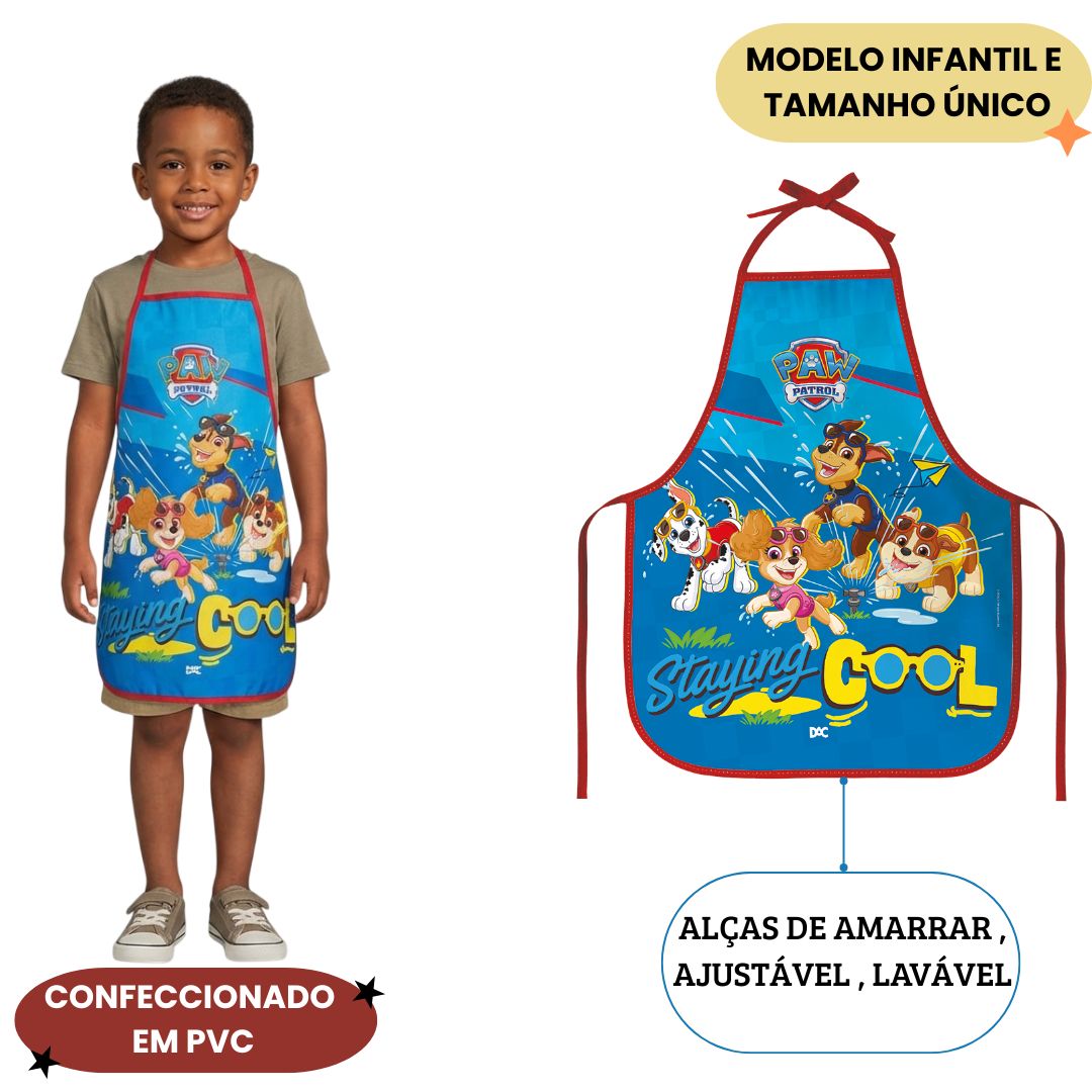 Avental Escolar Infantil Patrulha Canina Masculino Pvc Pintura Colorido Arte Lavável Criança Divertido Impermeável Alças - Imagem 2