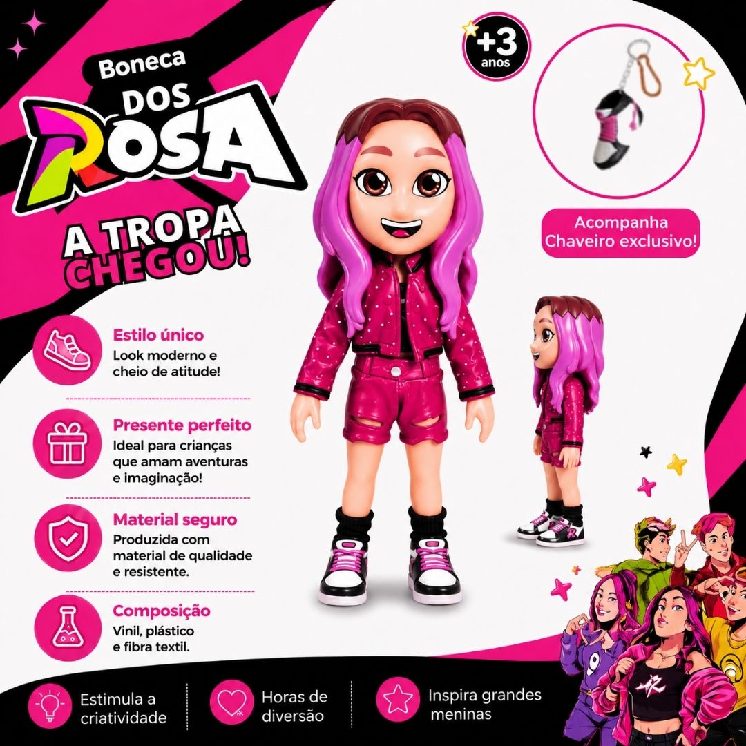 Boneca Brinquedo Infantil Emilly Dos Rosa Youtuber Meninas Criança Presente Diversão Articulada - Imagem 2