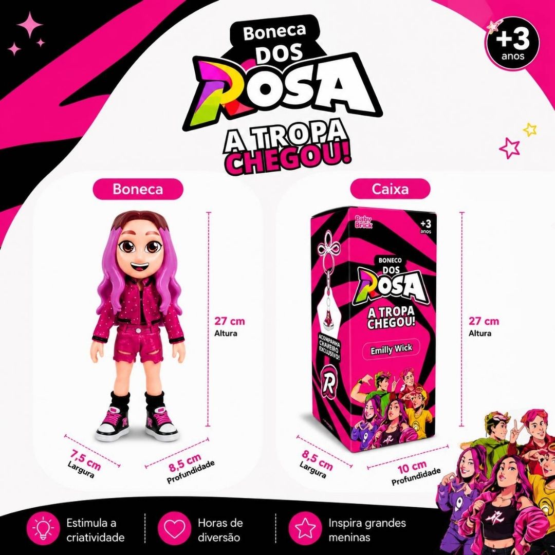Boneca Brinquedo Infantil Emilly Dos Rosa Youtuber Meninas Criança Presente Diversão Articulada - Imagem 5