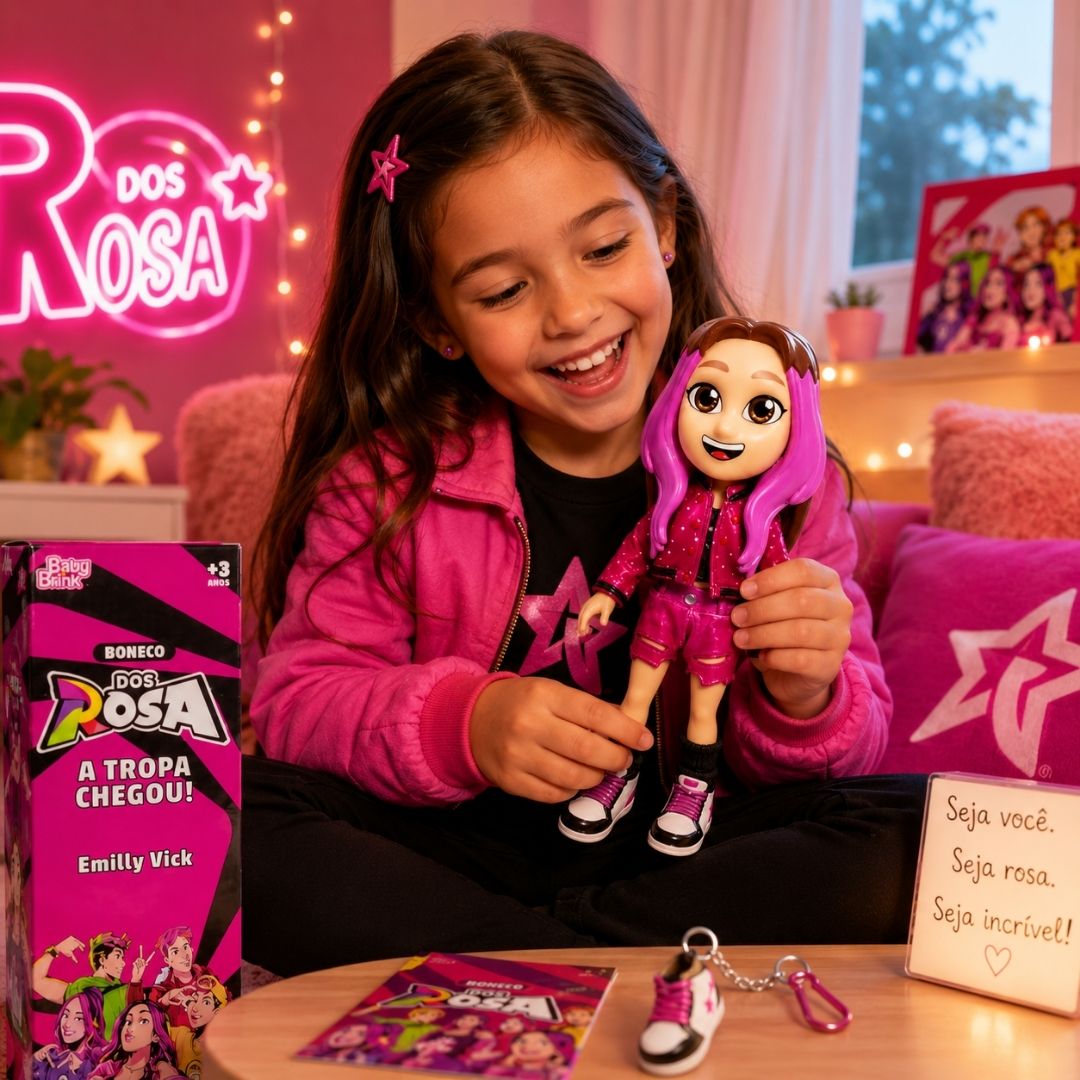 Boneca Brinquedo Infantil Emilly Dos Rosa Youtuber Meninas Criança Presente Diversão Articulada - Imagem 3
