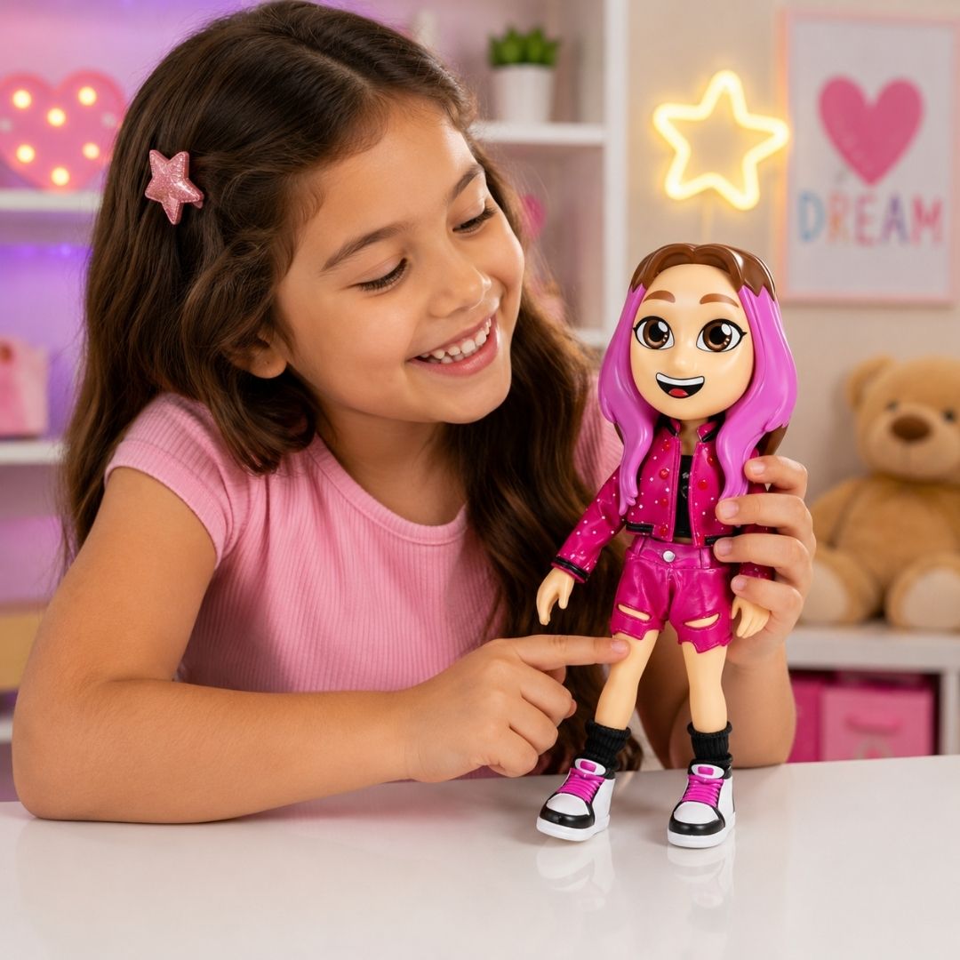 Boneca Brinquedo Infantil Emilly Dos Rosa Youtuber Meninas Criança Presente Diversão Articulada - Imagem 4