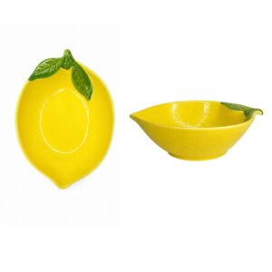 Bowl Formato Limão Siciliano De Cerâmica Amarelo Sobremesa Petiscos Cozinha Molhos Jantar Presente