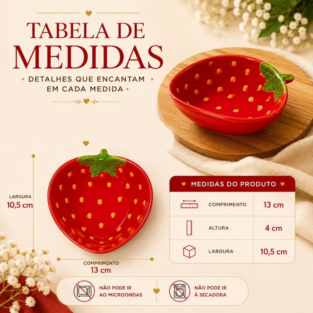 Bowl Formato Morango De Cerâmica Vermelho Sobremesa Petiscos Cozinha Molhos Jantar Presente Mesa Posta - Imagem 5