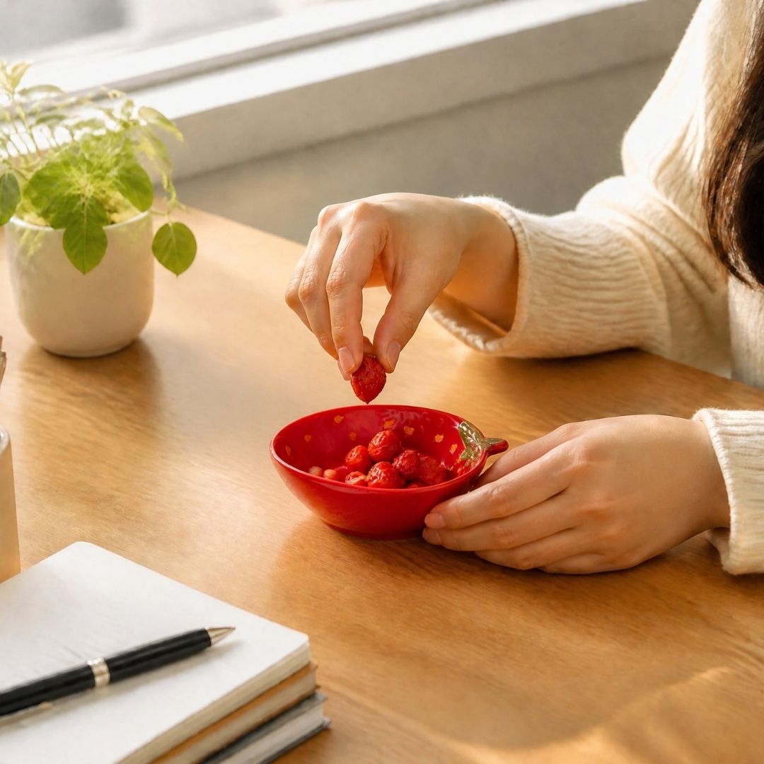 Bowl Formato Morango De Cerâmica Vermelho Sobremesa Petiscos Cozinha Molhos Jantar Presente Mesa Posta - Imagem 4