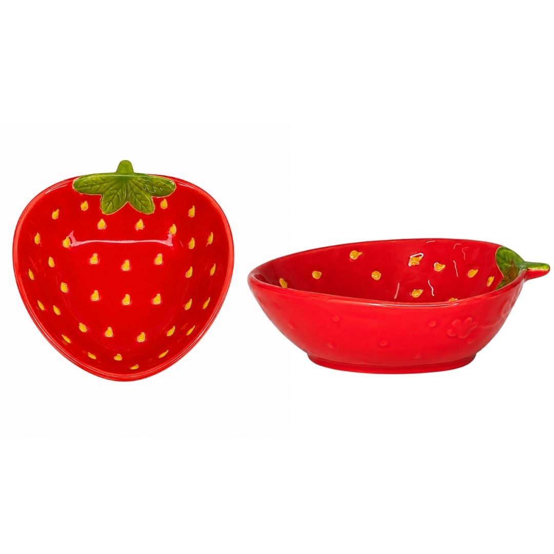 Bowl Formato Morango De Cerâmica Vermelho Sobremesa Petiscos Cozinha Molhos Jantar Presente Mesa Posta