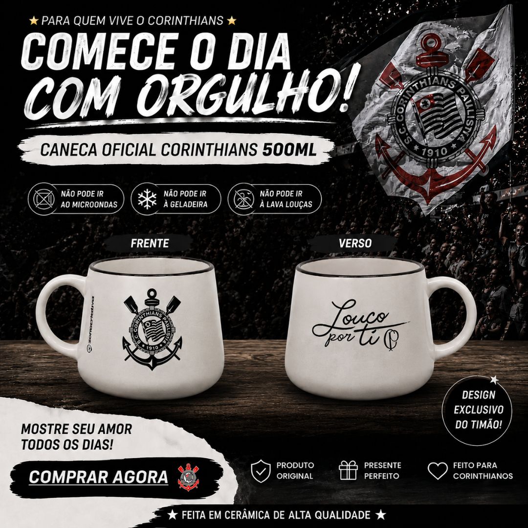 Caneca Moma Corinthians 500ml Cerâmica Relevo Timão Futebol Café Leite Pai Amigo Presente - Imagem 2