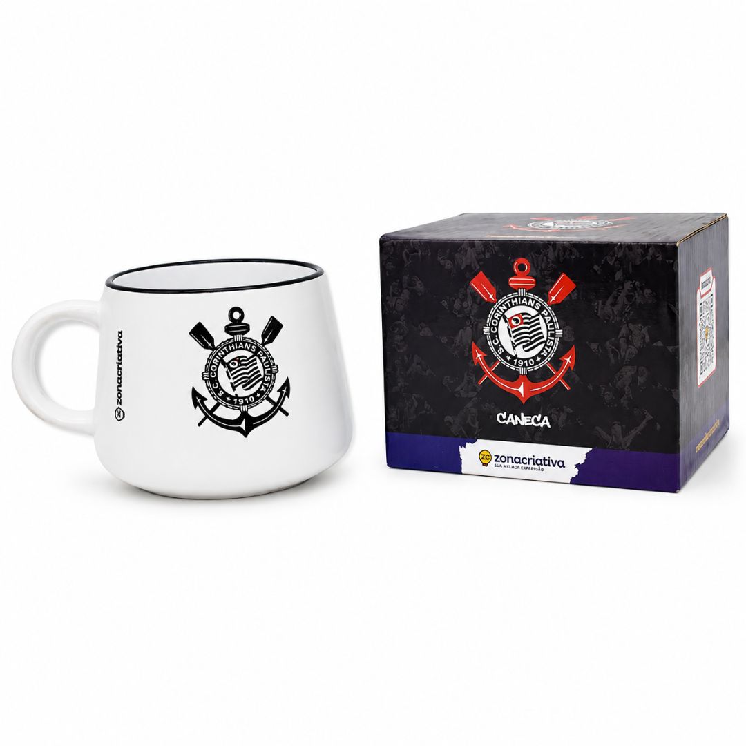 Caneca Moma Corinthians 500ml Cerâmica Relevo Timão Futebol Café Leite Pai Amigo Presente