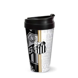 Copo Duplo Santos 450ml Parede Dupla Tampa Peixe Santista Torcedor Futebol Pai Amigo Presente