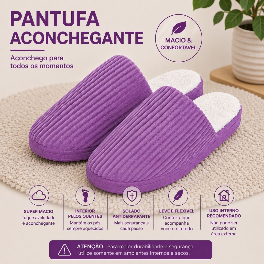 Pantufa Roxa Peluciada Frio Inverno Mãe Chinelo Adulto Antiderrapante Feminina Quarto Confortável Aconchegante Presente - Imagem 2