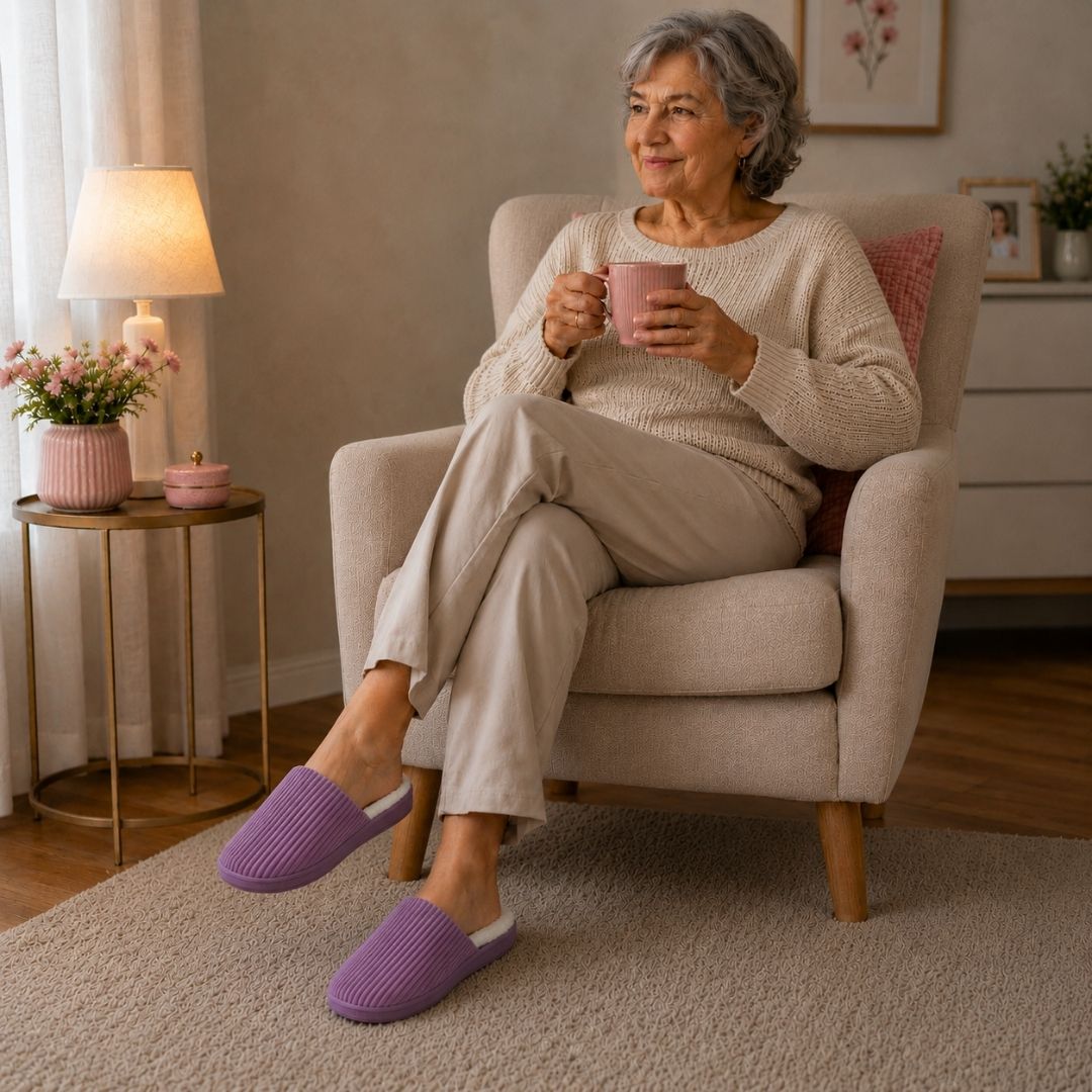 Pantufa Roxa Peluciada Frio Inverno Mãe Chinelo Adulto Antiderrapante Feminina Quarto Confortável Aconchegante Presente - Imagem 4