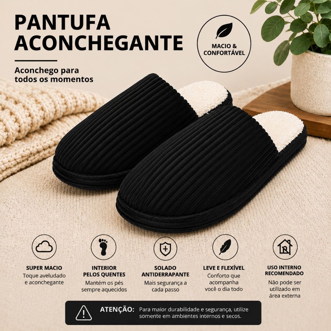 Pantufa Preta Peluciada Frio Inverno Pai Mãe Chinelo Adulto Antiderrapante Unissex Quarto Confortável Aconchegante Prese - Imagem 2