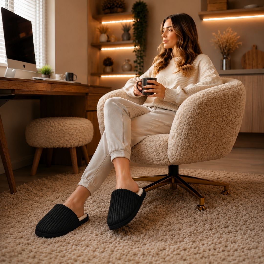 Pantufa Preta Peluciada Frio Inverno Pai Mãe Chinelo Adulto Antiderrapante Unissex Quarto Confortável Aconchegante Prese - Imagem 3